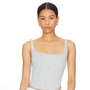 NWT Revolve superdown Margo Corset Top in Light Blue Wash Size L